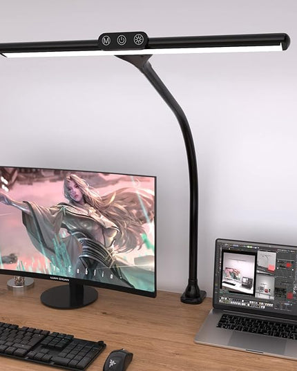 Desk Lamps for Home Office, Architect Desk Lamp with Clamp, LED Desktop Lamp Dimmable, Bright Office Lighting, 9W Modern Desk Lamp Led (Black) - LeafyLoom