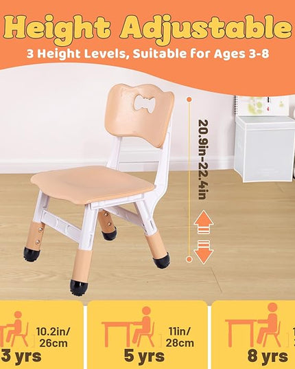 FUNLIO Adjustable Kids Chair (2pcs), 3 Level Height Adjustable Toddler Chair for Ages 3-8, Sturdy Child Chair with Maximum Bearing 220lbs, for Classrooms/Daycares/Homes, CPC & CE Approved - Natural - LeafyLoom
