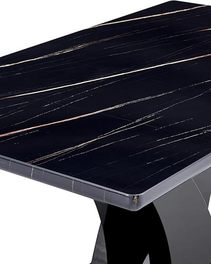 NicBex 63Inch Rectangular Dining Table,Modern Kitchen Table with Black Imitation Marble Tabletop and Black MDF Legs for 6 to 8,Large Dining Room Table for Kitchen,Meeting Living Room,Easy Clean,Black - LeafyLoom