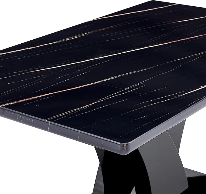 NicBex 63Inch Rectangular Dining Table,Modern Kitchen Table with Black Imitation Marble Tabletop and Black MDF Legs for 6 to 8,Large Dining Room Table for Kitchen,Meeting Living Room,Easy Clean,Black - LeafyLoom
