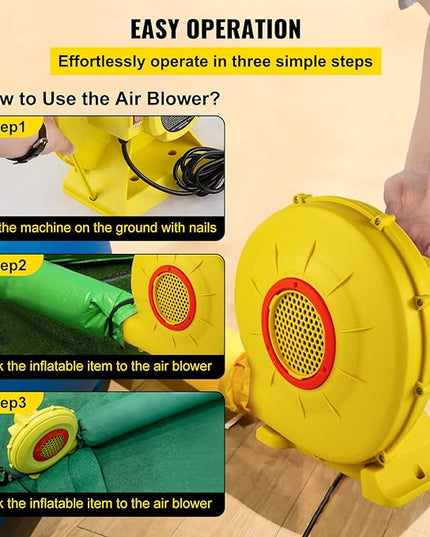 VEVOR Air Blower, 450W 0.6HP Inflatable Blower, Portable and Powerful Bounce House Blower, 1750Pa Commercial Air Blower Pump Fan, Used for Inflatable Bouncy Castle and Jump Slides, Yellow - LeafyLoom