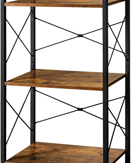 HCHQHS Small Bookshelf, Adjustable 3-Tier Industrial Bookcase, Rustic Open Book Shelf, Wood and Metal Horizontal Bookshelves - LeafyLoom
