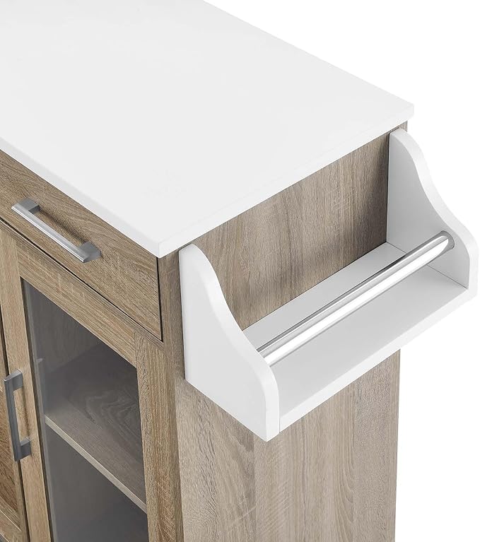 Modway Culinary Rolling Kitchen Cart with Storage in Oak White - 3 Tiers Kitchen Island on Wheels with Spice Rack, Functional as a Coffee Station, Bar Cabinet or Butcher Block Island - LeafyLoom