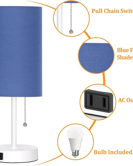 Dott Arts Table Lamp for Bedroom, 3-Color Bedside Lamps with Pull Chain, Bedroom Table Lamps for Nightstand,Small Lamp for Living Room, Bulb Included Blue … - LeafyLoom