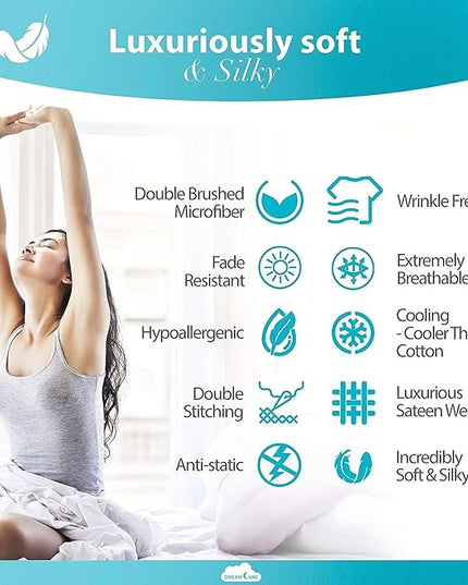 DREAMCARE Queen Size Sheets - Cooling Bed Sheets - 4pcs Set - up to 15" Deep Pocket Queen Sheet Set - Sheets Queen Size Bed - Soft & Long Lasting 100% Fine Brushed Polyester with Side Pocket - NBlue - LeafyLoom