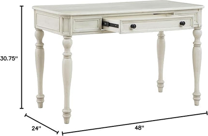 OSP Home Furnishings Country Meadows 48 Inch Writing Desk with Drawer, Antique White - LeafyLoom