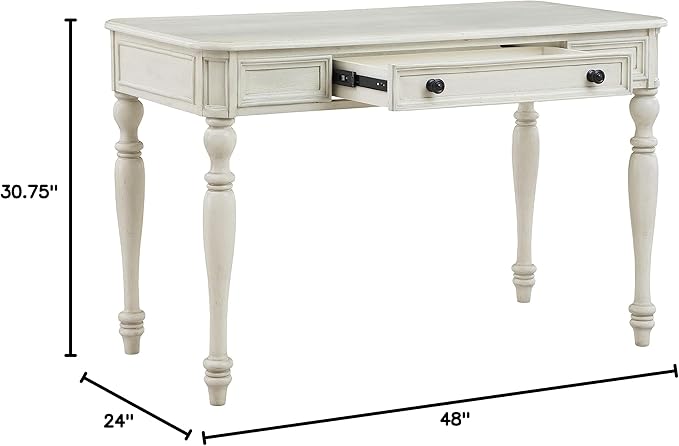 OSP Home Furnishings Country Meadows 48 Inch Writing Desk with Drawer, Antique White - LeafyLoom