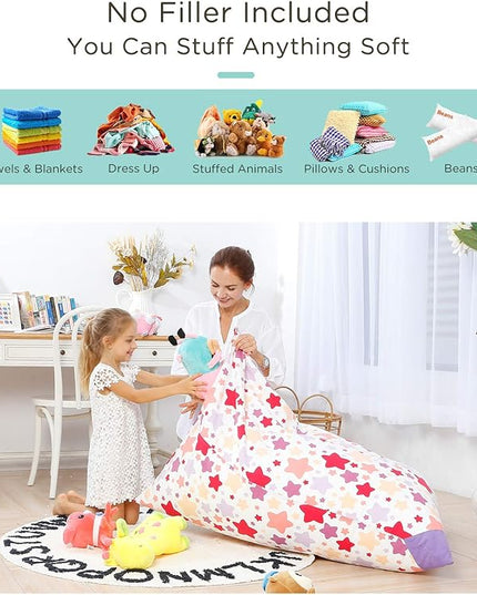 Aubliss Stuffed Animal Storage Bean Bag Chair Cover, 50"x 35" Extra Large Bean Bags for Kids & Adults, Beanbag Toy Storage for Boys Girls - Premium Cotton Canvas Nata - LeafyLoom