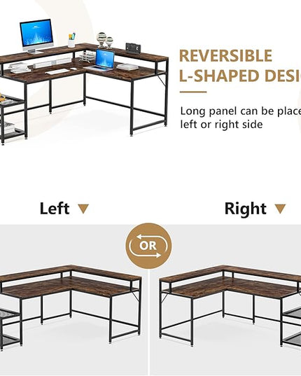 L-Shaped Computer Desk, Extra Large, Brown - LeafyLoom