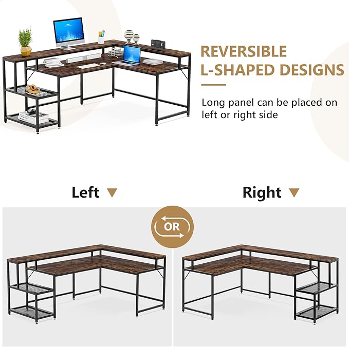 L-Shaped Computer Desk, Extra Large, Brown - LeafyLoom