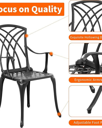 Outdoor 3 Piece Bistro Set Cast Aluminum Bistro Table and Chairs Set of 2, All Weather Bistro Patio Set, Patio Furniture for Garden Black - LeafyLoom