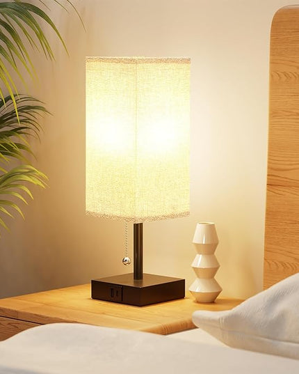 aooshine Table Lamps Set of 2 - Grey, USB A and USB C Charging, Pull Chain Control, Bulb NOT Included, Small - LeafyLoom