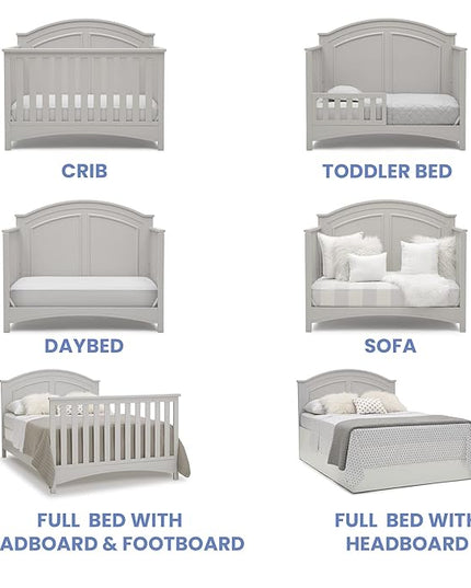 Delta Children Perry 6-in-1 Convertible Crib - Greenguard Gold Certified, Moonstruck Grey + Simmons Kids Radiant Sky Dual Sided Baby Crib Mattress and Toddler Mattress (Bundle) - LeafyLoom