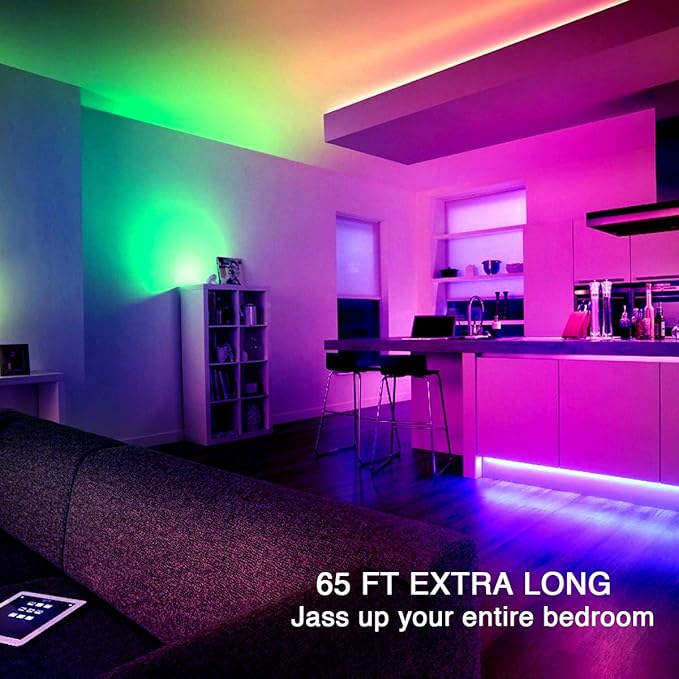 phopollo 65.6FT Led Lights for Bedroom, 5050 Color Changing Led Strip Lights with 44-Key Remote and 12v Power Supply, Led Lights Strip for Home Decoration. Phopollo