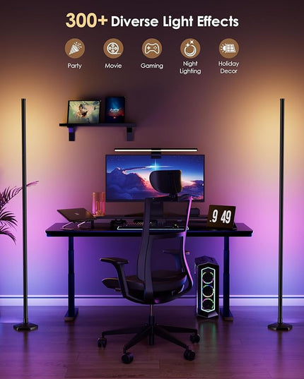 Corner Floor Lamp, 65" RGB Color Changing Mood Light with Remote Control, Dimmable LED Corner Lamp with Music Sync, Modern Floor Lamp for Living Room Gaming Room - LeafyLoom