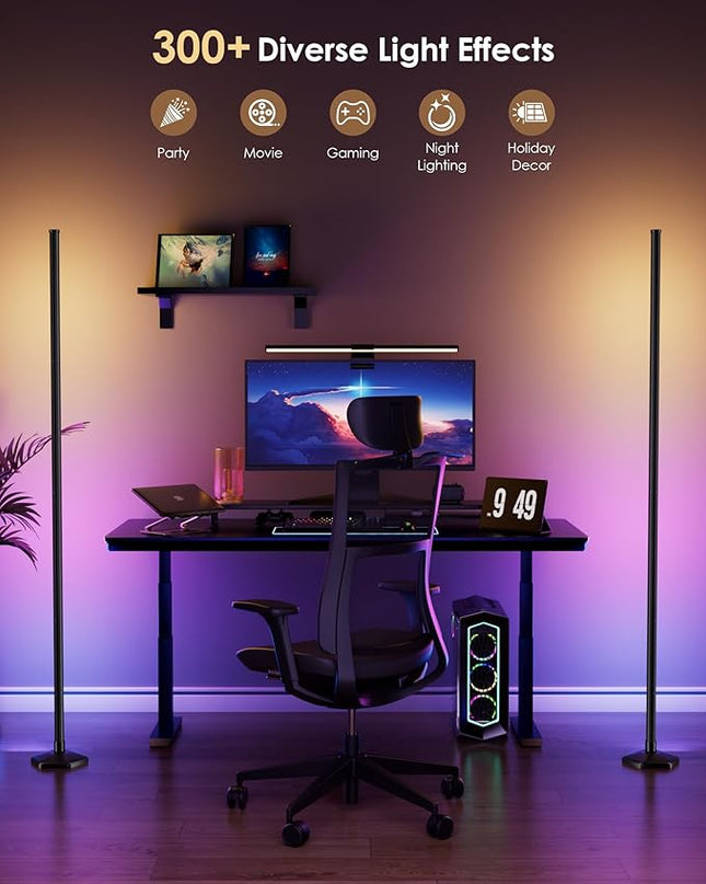 Corner Floor Lamp, 65" RGB Color Changing Mood Light with Remote Control, Dimmable LED Corner Lamp with Music Sync, Modern Floor Lamp for Living Room Gaming Room - LeafyLoom