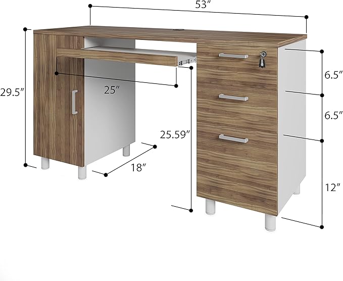 Modern Design By Crafts & comfort Venice Computer Desk - Office Desk with 3 Drawers & CPU Storage Cabinet - Laptop Workstation with Keyboard Tray & Cable Hole - Home & Office Supplies -Cass/White - LeafyLoom