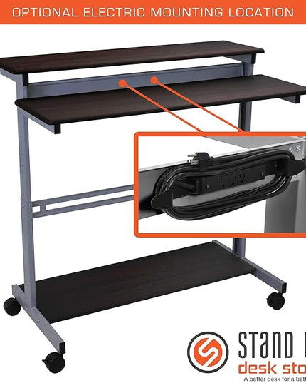Stand Up Desk Store Rolling Adjustable Height Two Tier Standing Desk Computer Workstation (Silver Frame/Dark Walnut Top, 48" Wide) - LeafyLoom