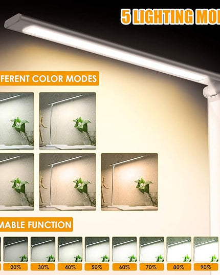 LED Desk Lamp, Eye-Caring Dimmable Table Lamps, Portable Office Lamp with USB Charging Port, 5 Lighting Modes, Timer Function, Touch Sensitive Control for Reading, Study, Working - LeafyLoom
