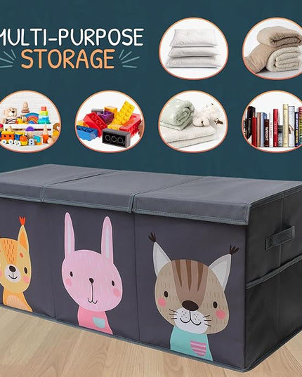 Extra Large Toy Storage Organizer with Lid - Sturdy, Collapsible Toy Chest Storage Box with Cute Design - Toys Bin with Dividers for Kids, Boys, Girls, Nursery, Bedroom, Play room 37"x16"x14" - LeafyLoom