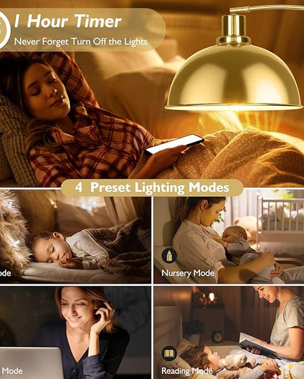 Arc Floor Lamps for Living Room, Modern Tall Standing Lamp Remote Control,Stepless Dimmable Gold Floor Lamp with Hanging Dome Shade, Over Couch Arched Reading Lamp for Bedroom, Office (Bulb Included) - LeafyLoom