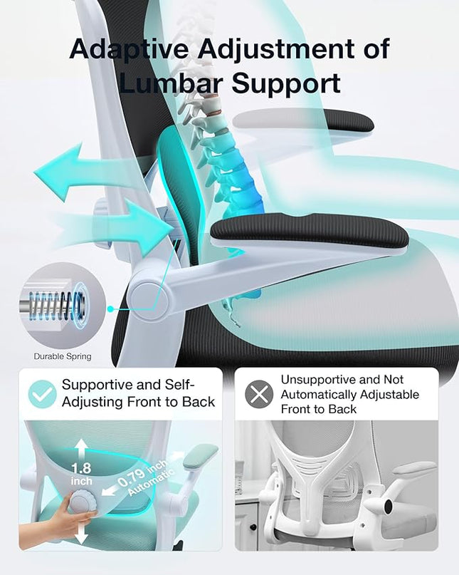 Ergonomic Office Chair with Tilt-Lock, Home Office Desk Chair with Auto Lumbar Support, High Back Mesh Desk Chair with Adjustable Headrest, Swivel Task Chair or Study Bedroom,Black and White - LeafyLoom