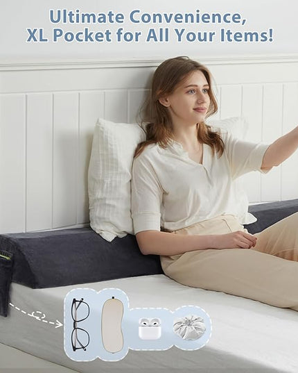 King Bed Wedge Pillow for Headboard Gap, Mattress Bed Gap Filler(0-8"), Between Headboard and Mattress, Triangle Headboard Pillow(Grey,King) - LeafyLoom