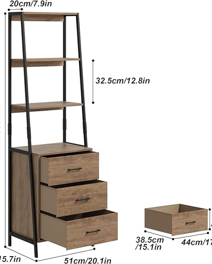 Industrial Bookshelf, Tall Bookcase with 3 Fabric Storage Drawers, Display Standing Shelf Unit for Living Room, Home Office, Vintage Brown - LeafyLoom