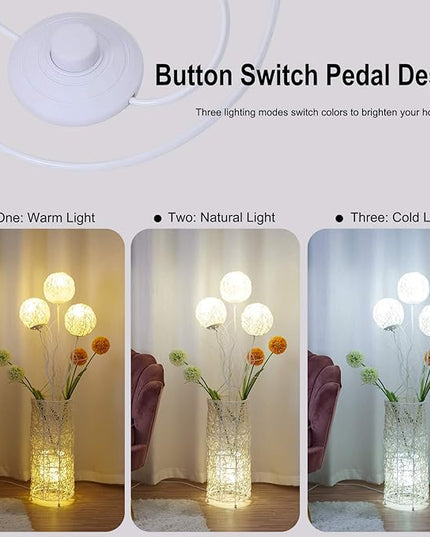 Modern Pastoral LED Floor Lamp: Decorative Hand-Woven Rattan Flower Night Light - Creative Standing Smart Lamp for Reading Living Room Bedroom Tea Room Club - LeafyLoom