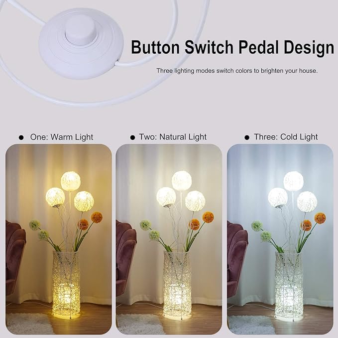 Modern Pastoral LED Floor Lamp: Decorative Hand-Woven Rattan Flower Night Light - Creative Standing Smart Lamp for Reading Living Room Bedroom Tea Room Club - LeafyLoom