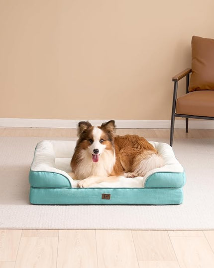 EHEYCIGA Orthopedic Dog Beds for Large Dogs, Waterproof Memory Foam Large Dog Bed with Sides, Non-Slip Bottom and Egg-Crate Foam Large Dog Couch Bed with Washable Removable Cover, Turquoise Blue EHEYCIGA