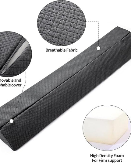 Pillow Wedge for Headboard Gap,Bed Gap Filler Queen Size,Foldable Bed Wedge Pillow for Headboard,Grey Bed Wedge Gap Filler,Foam Mattress Gap Filler,60"x6"x6" - LeafyLoom