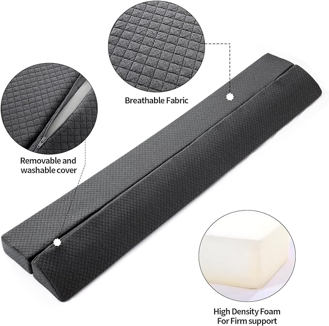 Pillow Wedge for Headboard Gap,Bed Gap Filler Twin Size,Foldable Bed Wedge Pillow for Headboard,Grey Bed Wedge Gap Filler,Foam Mattress Gap Filler,39"x6"x6" - LeafyLoom