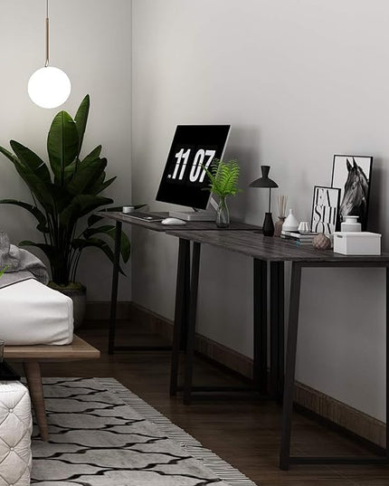 4NM 31.5" Small Desk with Storage Bag, Simple Assembly Folding Computer Desk Home Office Desk Study Writing Table for Small Space Offices - Gray and Black - LeafyLoom