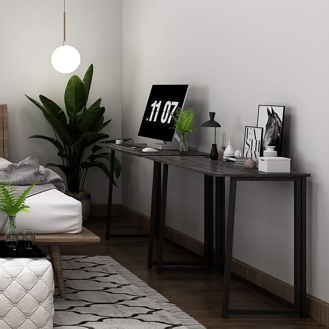 4NM 31.5" Small Desk with Storage Bag, Simple Assembly Folding Computer Desk Home Office Desk Study Writing Table for Small Space Offices - Gray and Black - LeafyLoom