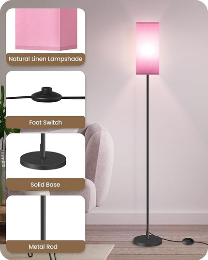 Floor Lamp, Pole Lamp with Foot Switch, Modern Standing Lamp Lampshade, Minimalist Freestanding Lamp (Bulb Not Included), for Living Room, Bedroom Office FCC Listed, Black and Pink P07LD05 - LeafyLoom