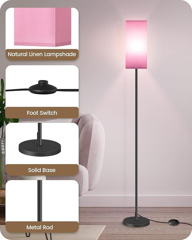 Floor Lamp, Pole Lamp with Foot Switch, Modern Standing Lamp Lampshade, Minimalist Freestanding Lamp (Bulb Not Included), for Living Room, Bedroom Office FCC Listed, Black and Pink P07LD05 - LeafyLoom