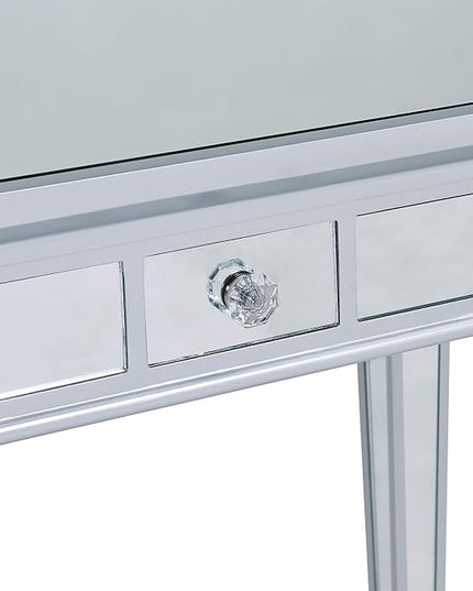 SEI Furniture Glenview Glam Mirrored Writing Desk w/ Drawers, Matte Silver - LeafyLoom
