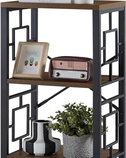 Small Bookshelf, 3 Tier Vintage Industrial Small Bookshelf for Small Spaces, Freestanding Open Shelf Bookcase, Versatile Bookcase for Home Office, Bedroom & Living Room, Retro Brown - LeafyLoom