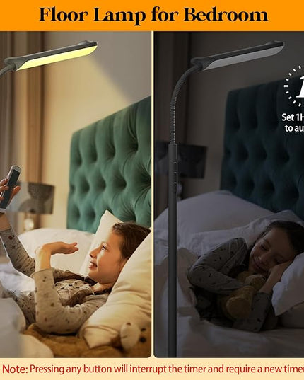 LED Floor Lamp, 18W Super Bright Floor Lamp for Living Room, Adjustable Stepless Colors & Brightness Gooseneck Standing Lamp, Eye Caring Reading Light with Remote& Touch Control for Bedroom Office - LeafyLoom