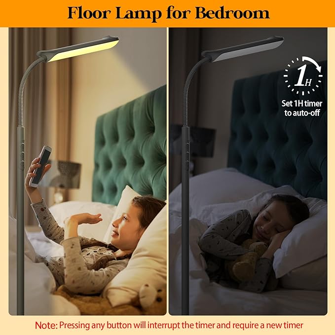 LED Floor Lamp, 18W Super Bright Floor Lamp for Living Room, Adjustable Stepless Colors & Brightness Gooseneck Standing Lamp, Eye Caring Reading Light with Remote& Touch Control for Bedroom Office - LeafyLoom