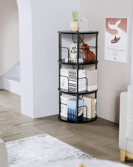 Rotating Bookshelf, 3 Tier Round Revolving Bookcase with Special Visible Partition Storage, 360° Display Spinning Bookshelf Tower Storage Organizer Rack for Bedroom, Living Room, Small Space, Black - LeafyLoom