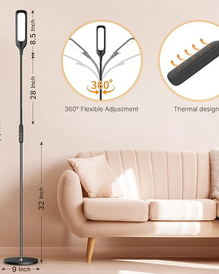 Syrinx LED Floor Lamp, 12W Remote & Touch LED Reading Standing Light for Living Room Bedroom, Flexible Gooseneck Task Light, 5 Color Temperatures, 5 Level Brightness - Black - LeafyLoom