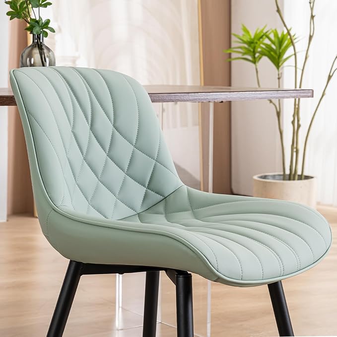 YOUNUOKE Dining Chairs Set of 2 Mid Century Modern Kitchen Chair Comfortable Upholstered Faux Leather Dinner Chairs for Kitchen Dining Room, Mint - LeafyLoom