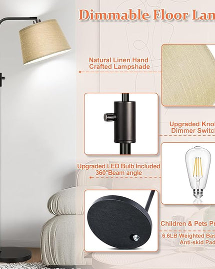 Nintiue Dimmable Floor Lamp, 1000 LM LED Edison Bulb Included, Arc Floor Lamps for Living Room Modern Standing Lamp Tall Lamps for Living Room Bedroom-Champagne - LeafyLoom