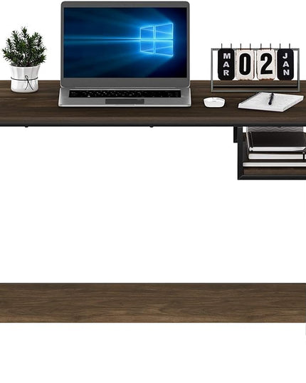 FURINNO Moretti Lifestyle Study Desk, 35 Inches, Columbia Walnut - LeafyLoom