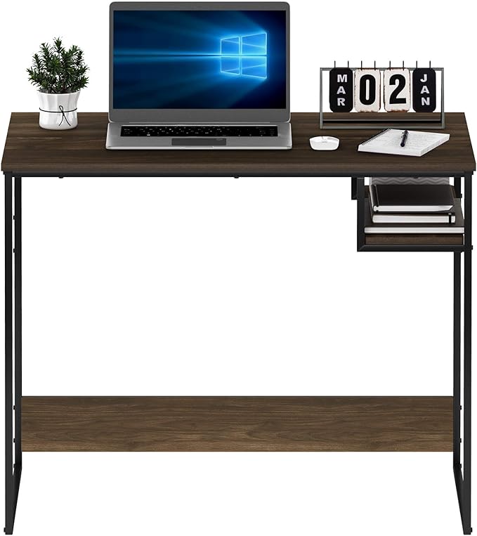 FURINNO Moretti Lifestyle Study Desk, 35 Inches, Columbia Walnut - LeafyLoom