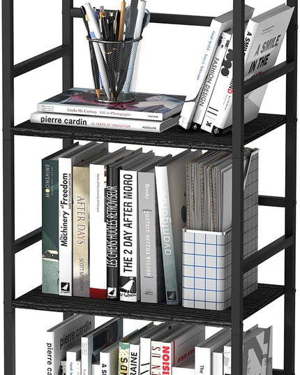 CADUKE Bookshelf with Storage Black Bookcase Shelf Industrial Wooden Bookshelves 4 Tier Office Book Shelf Organizers and Storage Etagere Shelves for Living Room Bedroom - LeafyLoom