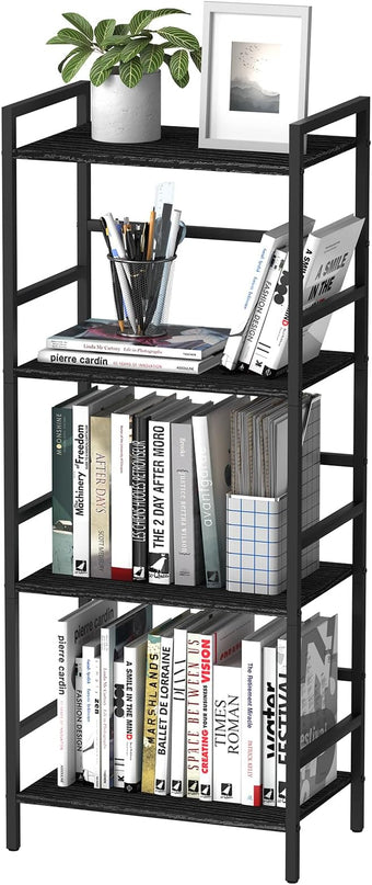 CADUKE Bookshelf with Storage Black Bookcase Shelf Industrial Wooden Bookshelves 4 Tier Office Book Shelf Organizers and Storage Etagere Shelves for Living Room Bedroom - LeafyLoom