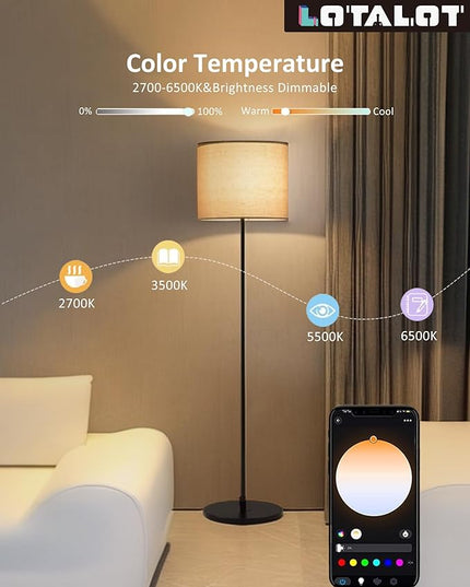 Led Floor Lamp for Living Room: Modern Standing Tall Floor Lamp for Bedroom - Smart APP Control - RGB Light 12 Colors with Decorative Lampshade - LeafyLoom